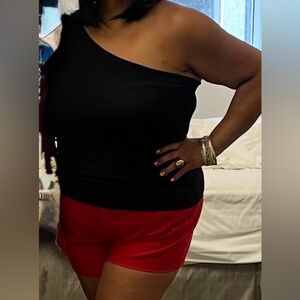 LOFT Black One Shoulder Top Gold Hardware Detail Elegant Blouse